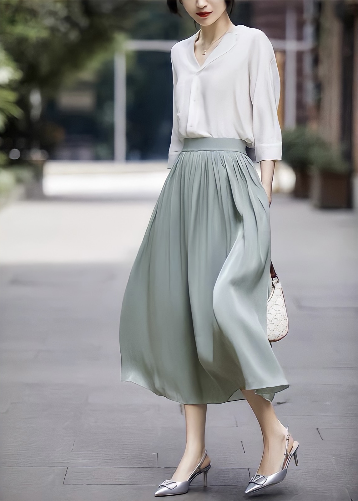 Chân váy midi dáng xòe màu xanh CV05-03 | Thời trang công sở K&K Fashion